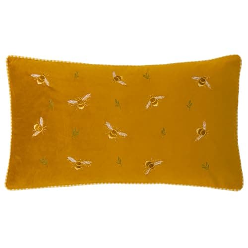 Image of furn. Wylder Ramble Bees Cushion Cover – Rustic Country Velvet Embroidered Decorative Case (Honey – 30X50cm)