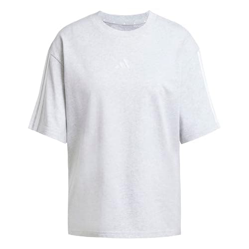 Image of adidas Women's Essentials 3-Stripes Boyfriend T-Shirt, Light Grey Heather/White, S