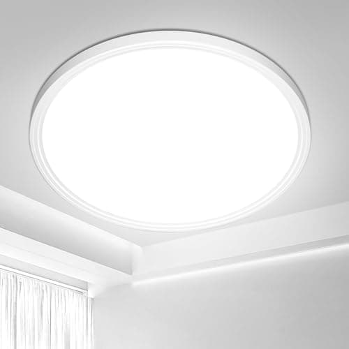Image of Swoieltr Bathroom LED Ceiling Light, 6500K Cold White Ø22.3CM 18W Round Modern Flush Ceiling Lights IP44 Waterproof Close-to-Ceiling Light for Office, Kitchen, Bedroom, Living Room