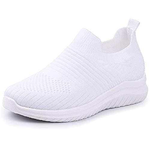 Image of IDEAL ONLINE Womens Walking Shoes Fashion Running Sneakers Breathable Lightweight Shock Absorbing Sport Cross Trainer Shoe (UK 3 / EU 36, White)