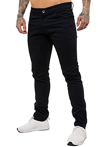 Image of New Mens Kruze Stretch Slim Fit Chinos Branded Trousers Black Tan Navy White Holt 32 W X30L Navy