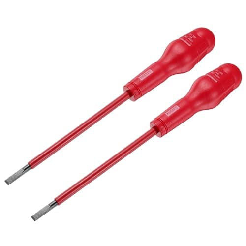 Image of sourcing map 2pcs 1000v Insulated Electrician Screwdriver 6x150mm CR-V Magnetic Slotted Flat Head Insulation Screwdrivers, Red