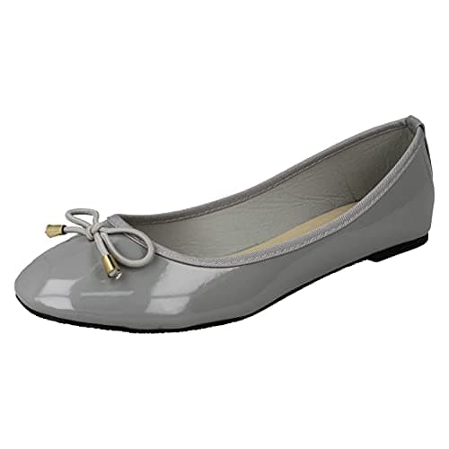 Image of Spot On Ladies Patent Ballerina Shoes -F80388 Grey Synthetic Patent - UK Size 7 - EU Size 40 - US Size 9