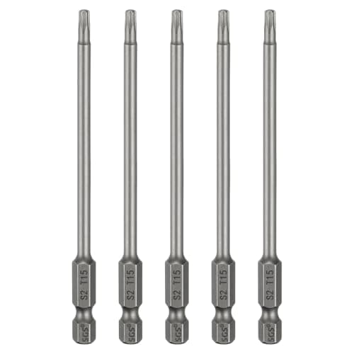 Image of sourcing map 5pcs T15 Torx Head Screwdriver Bit 1/4" Hex Shank 4" (100mm) Long Magnetic No Hole Tip Tamper Proof 6 Point Star Screw Driver Drill Bits S2 Steel Industrial Power Screwdrivers