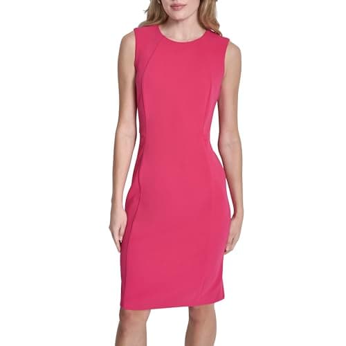 Image of DKNY Women's Sleeveless Jewel Neck Scuba Crepe Sheath Dress Mini Dress, DK Hot Pink, 4