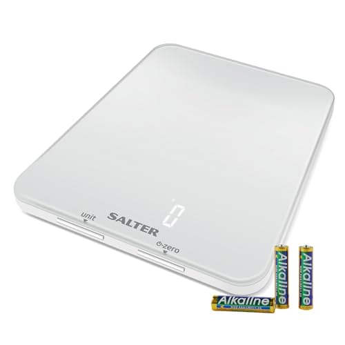 Image of Salter 1180 WHDR Ghost Electronic Kitchen Scale- 5 KG Capacity Food Weighing Baking Scales, Hidden Until Lit Easy Read Digital Display, Large Slim Glass Platform, Add & Weigh, Measures Liquids, White