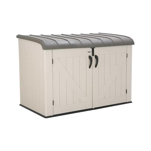 Image of LIFETIME 60170 6 x 3.5 ft Heavy Duty Low Plastic Shed Horizontal Storage Box - Desert Sand/White