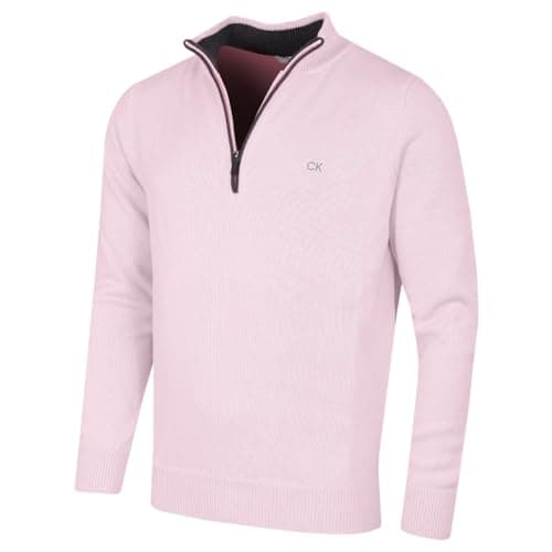 Image of Calvin Klein Mens 1/2 Zip CK Golf Sweater - Pink - M