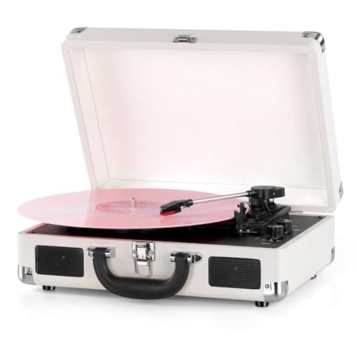 Image of Vinyl Record Player Wireless Turntable Bluetooth 3-Speed Portable Vintage Suitcase with Built-in Speakers, Includes Extra Stylus, RCA Out, AUX in