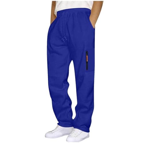 Image of Men Jogging Bottoms Straight Leg Fleece Lined Joggers Open Hem Sweatpants Elasticated Waist Trousers Solid Color Tracksuit Bottoms Sweat Track Pants Activewear Sports Running Gym Trousers with Pockets