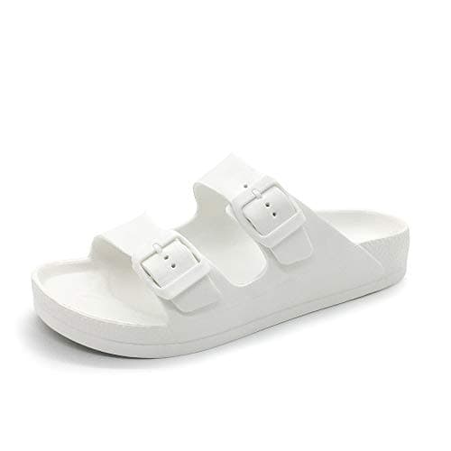 Image of LUFFYMOMO Adjustable Slip on Eva Double Buckle Slides Comfort Footbed Thong Sandals for Womens Mens Size: 6 UK