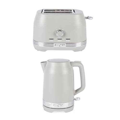Image of Salter Rise Kettle & 2-Slice Toaster Set – 1.7L 3000W Rapid Boil Kettle & 800W Toaster with 7 Browning Levels, Defrost, Reheat & Cancel Functions, Matte Taupe Finish