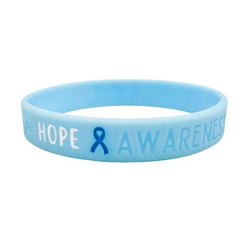 Image of Light Blue Awareness Ribbon Wristband for Prostate Cancer, Addison's Disease, Lymphoedema & Thyroid Disease. Silicone Bracelet for Adults 202mm (1 band)