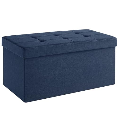 Image of SONGMICS MAZIE Collection - Storage Ottoman Bench, 76 cm Folding Foot Rest Stool, End of Bed Bench, Easy Assembly, for Living Room, Bedroom, Entryway, Dark Blue LSF047Q52