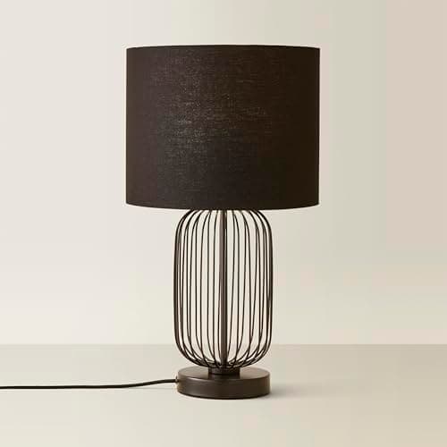 Image of ValueLights | Black Wire Cage Dimmer Touch Table Lamps with Fabric Drum Lampshade | Table Lamps, Home Décor & Improvement Essential