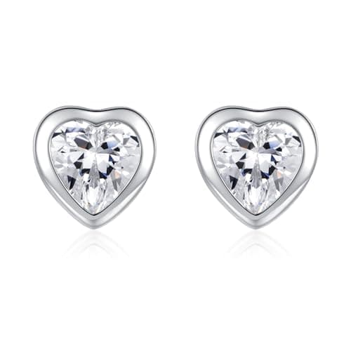 Image of Deyanse Stud Earrings for Women, 925 Sterling Silver Flat Heart Studs Earrings with Zirconia, Hypoallergenic White Gold Halo Stud Earrings, 5mm Tiny Cartilage Sleeper Earrings for Daily Birthday Party