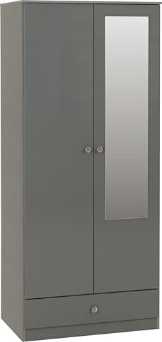 Image of Denver 2 Door 1 Drawer Mirrored Wardrobe in Grey Gloss