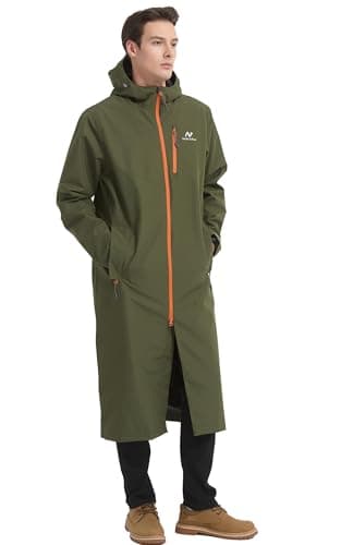 Image of NORDIC OUTLAND Rain Jacket Men,Waterproof Breathable Long Raincoat with Hood Mesh Lining,Windbreaker for outdoor activities (UK, Alpha, L, Regular, Regular, Army Green B (Xtra Long))