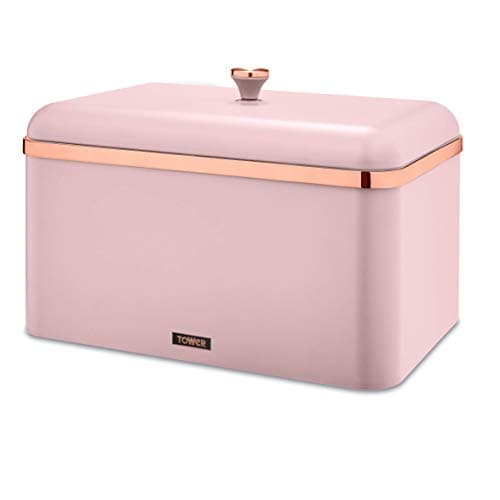 Image of Tower Cavaletto Bread Bin with Removable Lid, Large Capacity, Durable Steel Body, Marshmallow Pink and Rose Gold