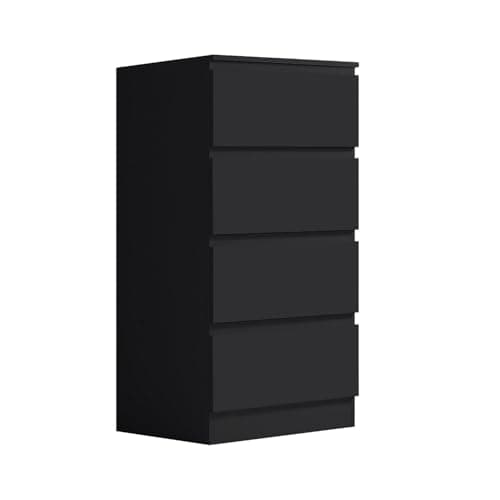 Image of FWStyle Carlton Matt Black 4 Drawer Chest of Drawers, Slim Tall Modern Bedroom Storage Unit with Handle-Free Design and Smooth Roller Glides, H99 x W40 x D40 cm