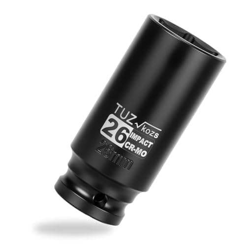 Image of TUZkozs 1/2 Inch Drive 26mm Deep Metric Impact Socket,CR-MO,6 Point Radius Corner Design,Square Chamfered Opening,Axle Nut Impact Grade Socket for Easy Removal