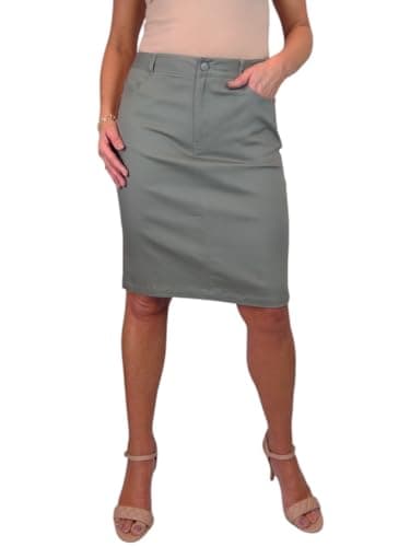 Image of Paulo Due Women's Knee Length Stretch Chino Pencil Skirt Ladies Jeans Style Heavy Cotton Casual Summer Skirt Khaki Green 10-20 (16)