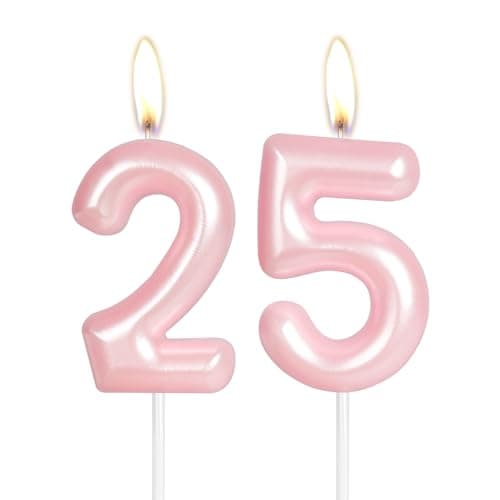 Image of mciskin Hot Pink Number 25 Candle, Pink Birthday Decorations, Unscented, Elegant, Non-Toxic, Smokeless, Dripless, Plant-Based, Indoor Use, Perfect for Birthdays, Weddings, Parties