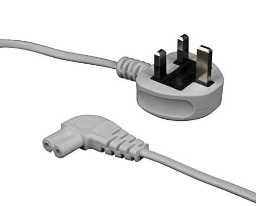 Image of electrosmart White 5m Mains Power Cable/Lead - 3 Pin Moulded UK Plug to Right Angled IEC C7 Figure 8