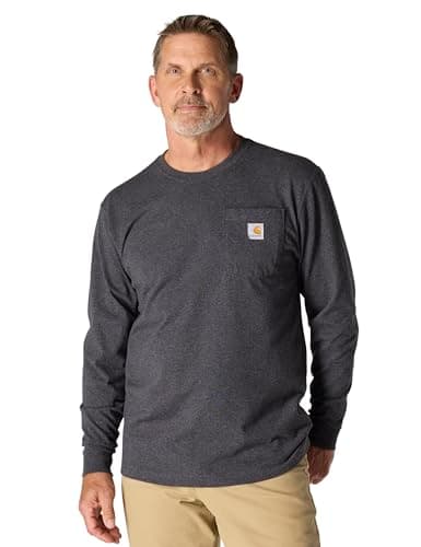 Image of Carhartt Men's Workwear Pocket Long Sleeve T Shirt, Carbon Heather, XL UK