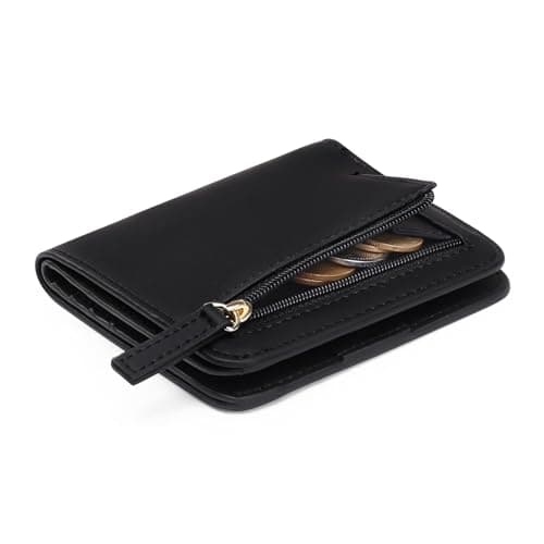 Image of GAEKEAO Women's Wallet RFID Blocking Leather Compact Bi-fold Wallet for Woman Zipper Coin Pocket Small Ladies Purse with ID Window Black