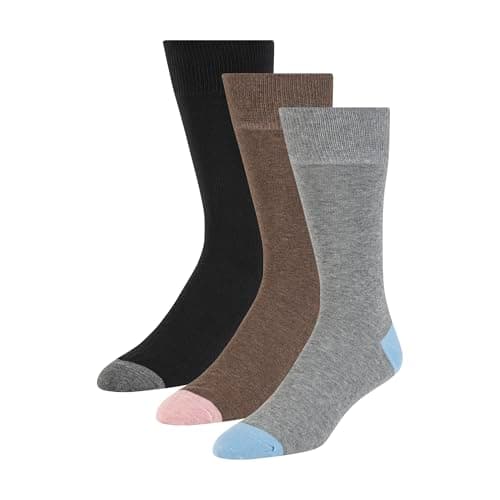 Image of Ted Baker Men's 3 Pack Pattern Crew Dress Socks, Blue Bell/Pink Heather/Charcoal, One Size