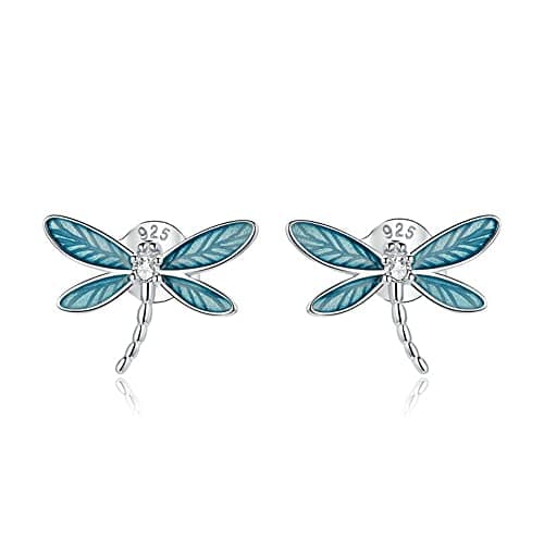 Image of 925 Sterling Silver Blue Enamel Dragonfly Studs Earrings