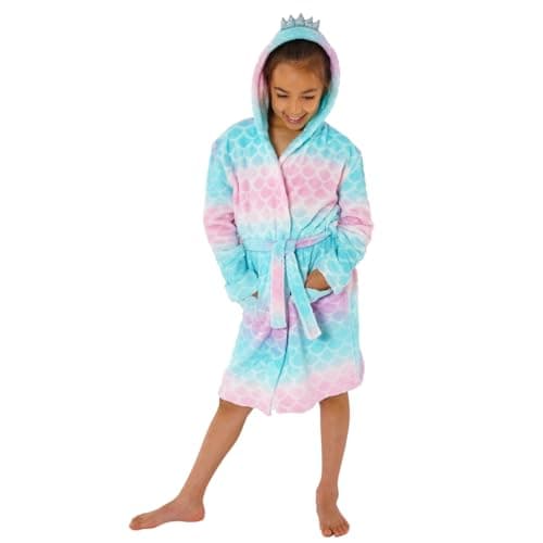 Image of Kids Boys Girls Soft Fleece Dressing Gown Robe Hooded Plush 3D Animals UK Seller - Mermaid - 2/3 Years