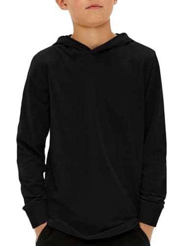 Image of Haloumoning Boys' Hoodie, Long-Sleeved Plain Hoodie, Children's Regular Fit, Basic Hooded Sweatshirt, 5-14 Years, black, 11-12 Years