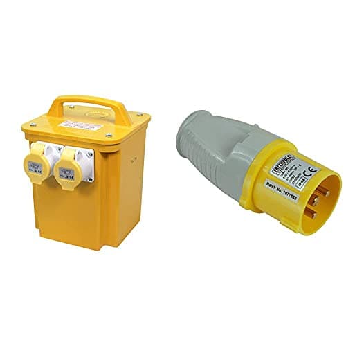 Image of Faithfull FPPTRAN33A 3.3kVA 110V Twin Outlet (2 Socket) Site Transformer 2M HD Rubber Cable & FPPPLUG110 Yellow Plug 110V 16A Replacement for 110v Trailing Leads