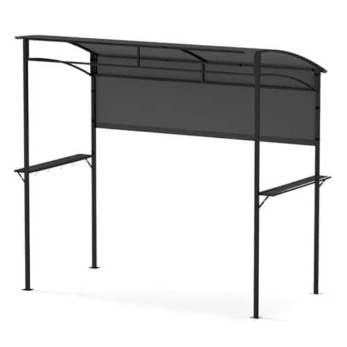 Image of TANGZON BBQ Shelter, Outdoor Grill Gazebo Canopy with Side Shelf & 5 Hooks, Flame-Resistant Metal Frame Barbecue Awning Shelter Tent for Garden Patio Party (Grey, 239 x 108cm, with Extra Shadow)