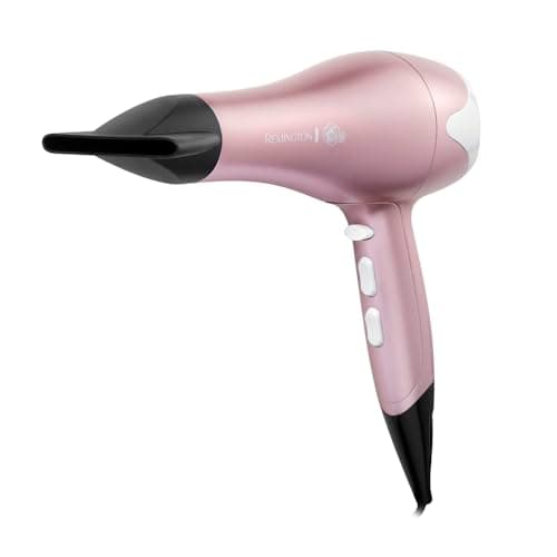 Image of Remington Hair Dryer (Ionic Conditioning for Frizz-Free Results, 3 Heat & 2 Speed Settings with True Cold Shot, Diffuser, Ceramic Coating with Real Pearl, Slim Concentrator, 2200W) Rose Pearl AC5095
