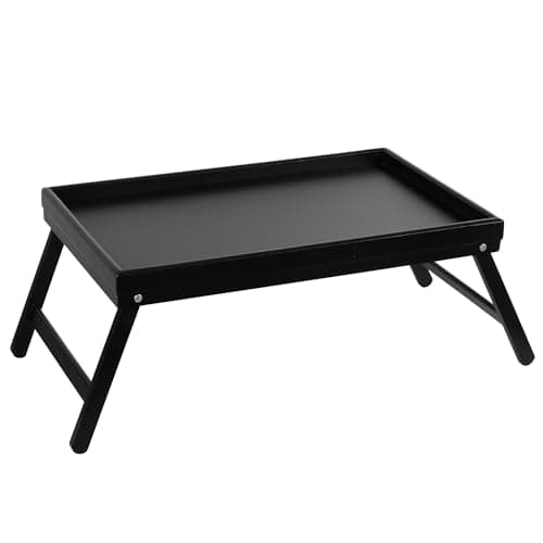 Image of Vencier Bamboo Bed Tray, Folding Legs, Raised Edge, For Breakfast in Bed and Serving, HWD: 22x64x31cm, White (Black)