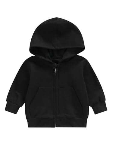 Image of Dubute Toddler Baby Boy Girl Zip Up Hoodie Jacket Solid Color Sweatshirt Kids Outerwear Winter Clothes with Pockets (Black, 12-18 Months)