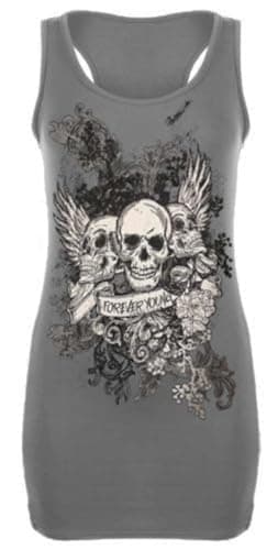 Image of WearAll Womens Skull Forever Young Print Racer Back Sleeveless Ladies Vest Top - Silver - 12-14