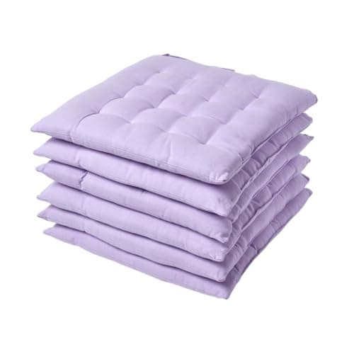 Image of HOMESCAPES Mauve Seat Pads for Dining Chair, Set of 6 100% Cotton Chair Pads with Straps, 40x40 cm