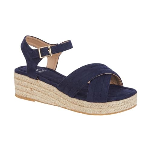 Image of Womens Platform Espadrille Sandals Adjustable Buckle Strap Summer Jute Platform Sandals Comfortable Casual Walking Shoes (Navy Crossover, UK Footwear Size System, Adult, Women, Numeric, Medium, 6)