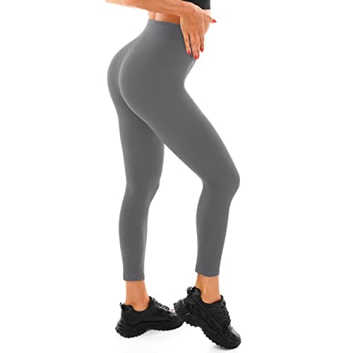 Image of Walifrey Gym Leggings for Women, High Waisted Non See-Through Black Soft Workout Yoga Pants Grey S-M