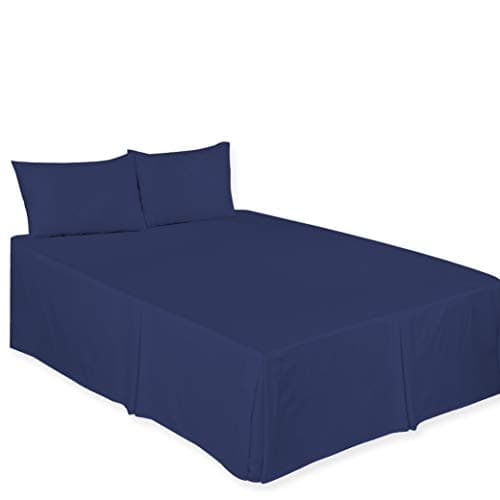 Image of ARLINENS Luxury Plain Dyed Poly Cotton Platform Base Valance Sheet in Following Colours and Sizes (DOUBLE, NAVY BLUE)
