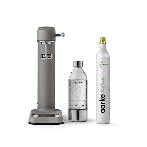 Image of Aarke Carbonator 3, Sparkling Water Maker in Stainless Steel, Matte Grey Finish + 60 Litre Cylinder with Renewable CO2