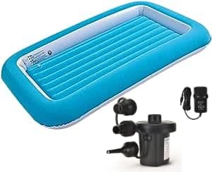Image of Elex Trendi Kids Airbed with Bumper/Junior Airbed with Bumper/Inflatable bed with Airlock/Camping Bed/Electric Air Pump/Pink and Blue (Kids Air Bed - Blue - With Pump)
