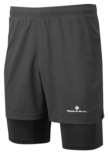 Image of Ronhill Running, Men's Core Twin 2in1 Short, All Black with Reflect, Size XL