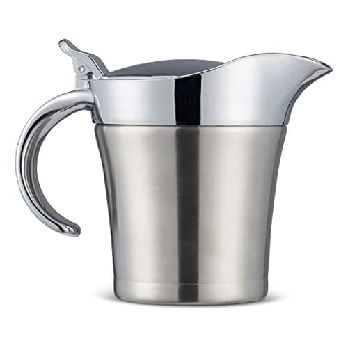 Image of Oak & Steel Double-Walled Insulated Gravy Boat 480ml - Thermal Stainless Steel Jug with Easy Lift Lid - Hot & Cold Sauce, Milk, Custard & Cream Server