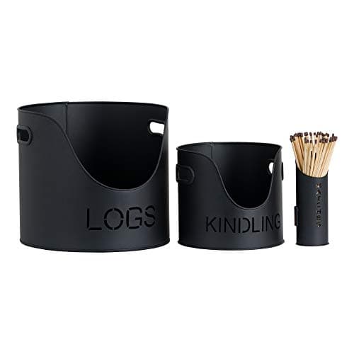 Image of Hill 1975 19143 Log's & Kindling Buckets + Matchstick Holder in Black, Metal, Mixed, one