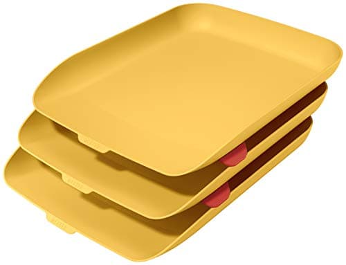 Image of Leitz A4 Letter Tray, Set Of Three, Cosy Range, Warm Yellow, 53582019